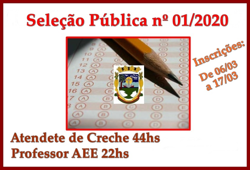 Abertas inscrições para a Seleção Pública nº 01/2020